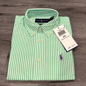 NWT Ralph Lauren boys 4T, green striped, long sleeve butting down shirt